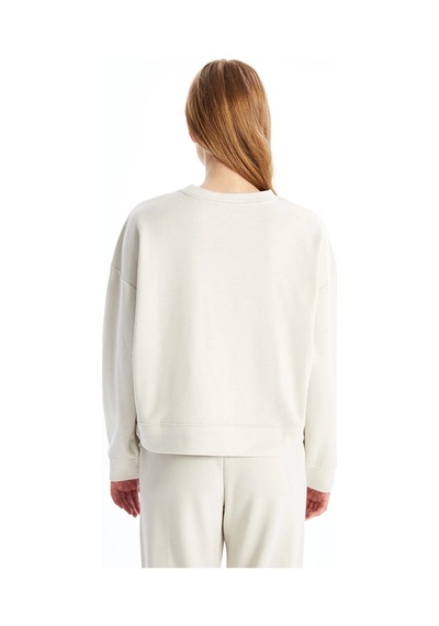 LC Waikiki Lcw Vision Bej Bisiklet Yaka Oversize Kadın Sweatshirt Taş