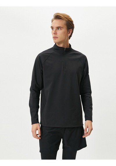 Koton Spor Sweatshirt Yarım Fermuarlı Dik Yaka Slogan Baskılı Siyah 4sam70017nk Siyah