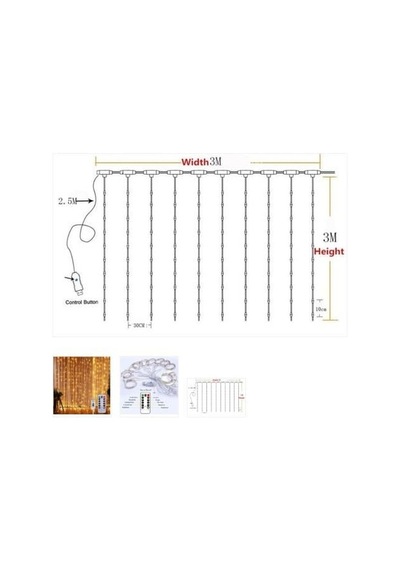3x3 Perde Led Günışığı - 8 Fonksiyonlu Animasyon - Usb Girişli Yılbaşı Perde Işık - 300 Led Günışığı Perde Gün Işığı