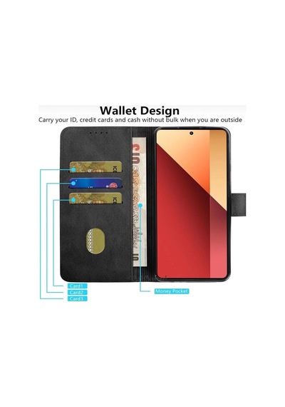 Apple Uyumlu iPhone 16 Kılıf 360 Tam Kaplar Deri Dokulu Kapaklı Cüzdanlı Kartlıklı Standlı Kartvizitli Kapak, Siyah, Tek Eba Diğer
