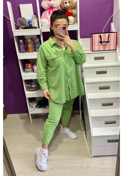 Alyn Wear Yeşil Yıkamalı Gömlek Ve Pantolon Takım