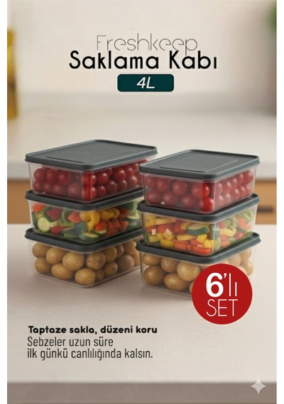Freshkeep 6 Lı 4l Gri Saklama Kabı - Gıda Koruma, Mikrodalga Ve Dondurucu Uyumlu Gri