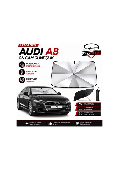 Audi A8 Şemsiye Tip Ön Cam Güneşliği Katlanabilir Uv Korumalı Araç Cam Güneşlik