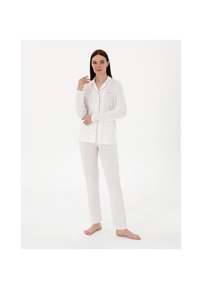 Angbutik Pıerre Cardın 7717-s Bayan Gömlek Pijama Takımı Krem
