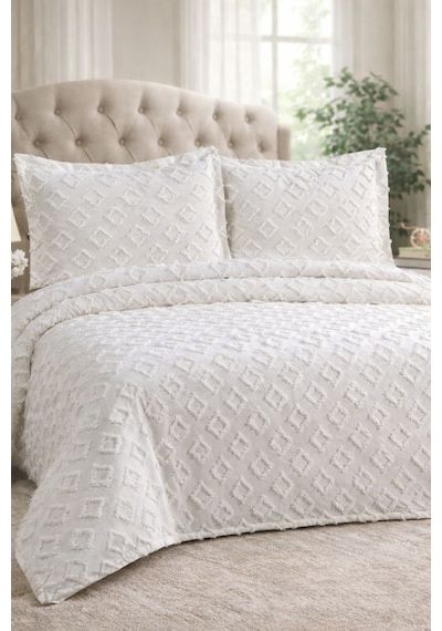 Yatak Örtüsü Seti 240x260 Cm + 2 Adet 55x70 Cm Yastık Kılıfı Süt