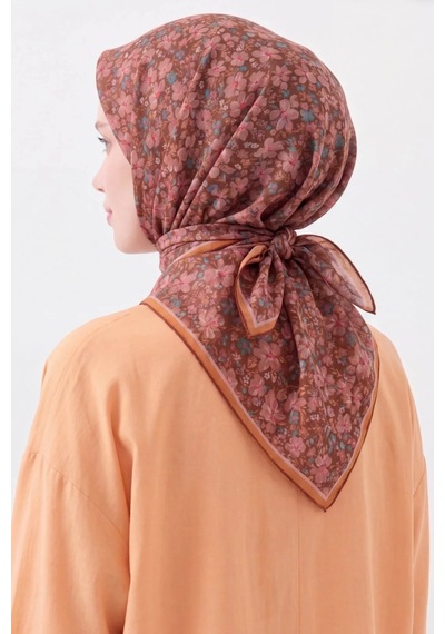 Silk Home Mini Floral Desen Soft Pamuk Eşarp Sütlü Kahve