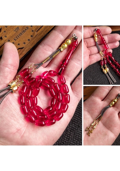 7x11 mm Kırmızı Ateşi Kehribar İsme Özel Tesbih