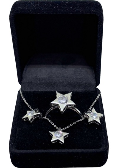 Oya Silver Beyaz Işıltılı Gümüş Yıldız Set&takım-gökyüzünün Mücevherleri Koleksiyonu