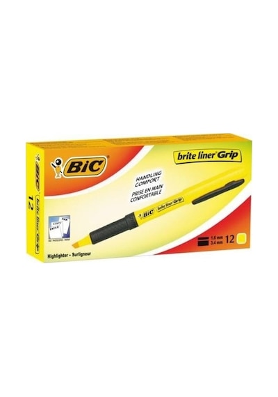 Bic Brite Line Grip  Fosforlu Kalem Sarı 12'li Sarı