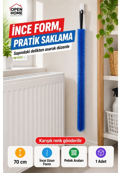 Kalorifer Petek Temizleme Fırçası 70cm İnce Uzun Dar Aralık Toz Ve Tüy Toplama Karışık Renk Set