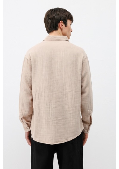 Vamos Müslin Kumaş Oversize Gömlek Bej