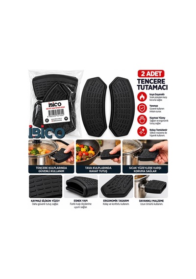 İbico K22-017 2'li Silikon Tava Tutacağı Siyah- 24'li Paket