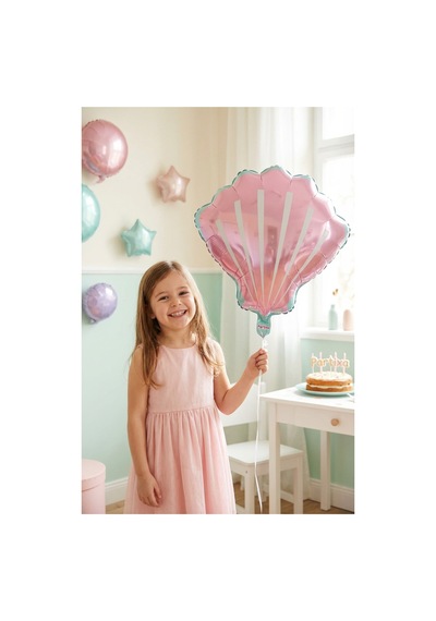 Pembe Deniz Kabuğu Midye Folyo Balon 52x54 Cm Deniz Temalı Doğum Günü Parti Süsü Çok Renkli