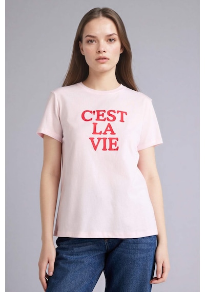 Defacto Slogan Baskılı Penye Kısa Kollu Tişört H1922ax26smpn671 Pembe-pn671