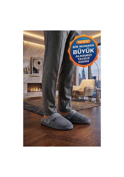 Modafocus Erkek Ortopedik Merdane Ev Terliği - Gri Gri