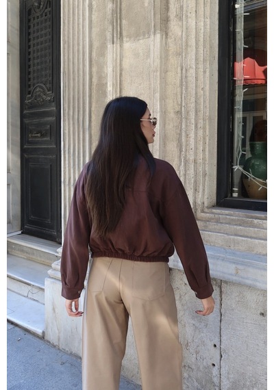 Kechi Woman Gabardin Kumaş Fermuarlı Astarlı Ceket Kahverengi