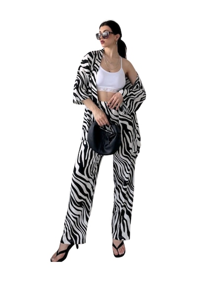 Alt Üst Takım Kimono- Zebra Desenli Çok Renkli