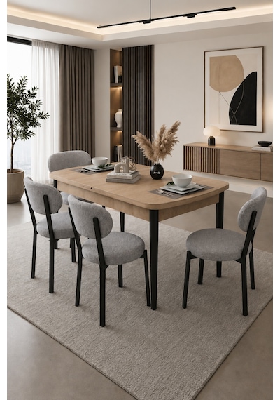 Renlife Açılır Yemek Masası Ve Sandalye Seti Metal Ayaklı 4 Sandalye + 80x130 Masa Sonomo Gri Renlife Açılır Yemek Masası Ve Sandalye Seti Metal Ayaklı 4 Sandalye + 80x130 Masa Sonomo Gri