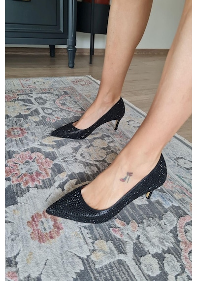 036 0450 Taslı Topukla Kadın Taşlı Stiletto Abiye Ayakkabı 001