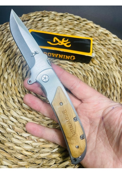 Browning Marka Ahşap&metal Kasa Kamp Çakı //23cm-322141 Açık Kahverengi