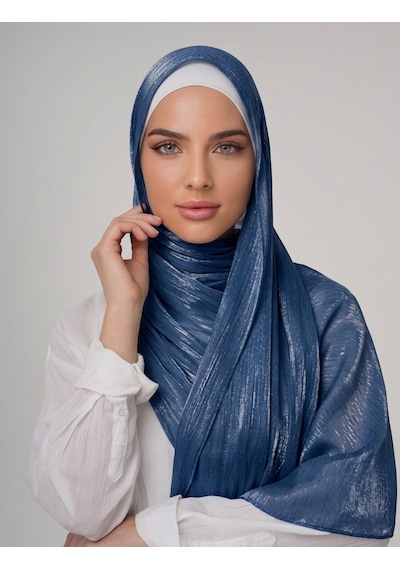 İpek Dükkanı Organza Shımmer Abiye Üzeri Parlak Şal Lacivert