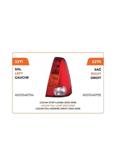 Stop Lambası Sol 03&gt 06 Kırmızı Reflektörlü Dacia Logan 1