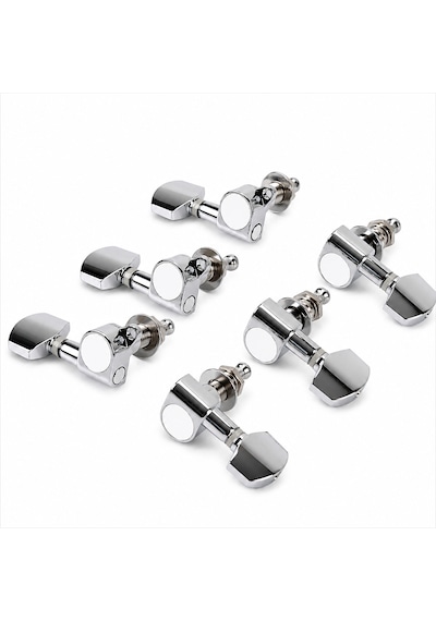 Elektro Ve Akustik Gitar 6'lı Akort Burgusu Seti Oval Metal Krom 3l + 3r