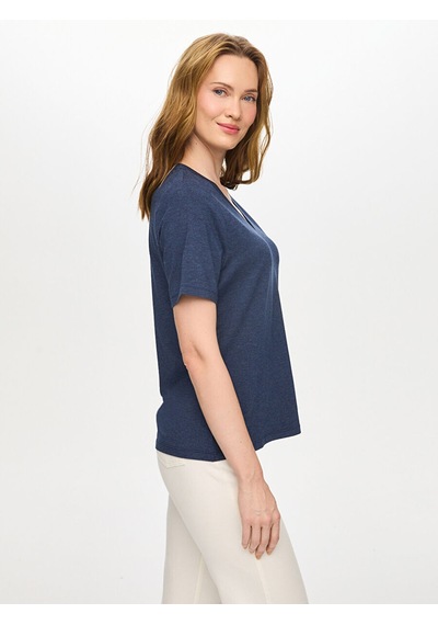 Faik Sönmez V Yaka Kısa Kol T-shirt W27tsh001 Bw27tsh001188 İndigo