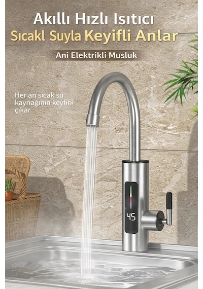Dailytech 3000w Elektrikli Anında Su Isıtmalı Musluk Dijital Sıcaklık Göstergeli 360 Döner Çok Renkli