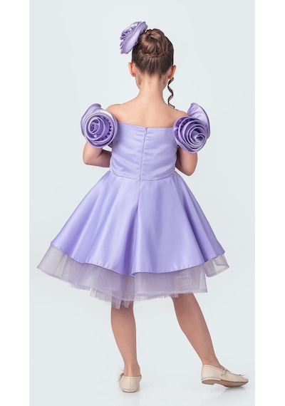 Mnk Baby & Kids Fanari Krep Saten Gren Destekli Kız Abiye M00735 Mor