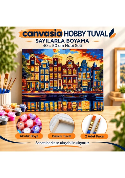 Sayılarla Boyama Numaralı Tuval Seti Boya Fırça Dahil 40x50 Cm Gece Şehri