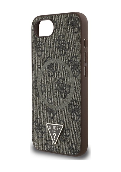 Apple Uyumlu iPhone 16e Kılıf Guess Lisanslı M-safe Pu Üçgen Logo 4g Desenli Kapak Kahverengi