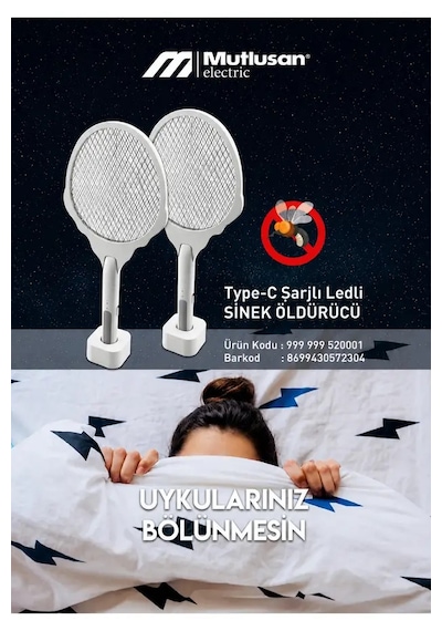 Mutlusan-999 520001 Usb To Type-c Şarjlı Sinek Öldürücü Cız Rake