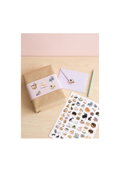 Kedi Sticker Seti 400+ Adet 9 Farklı Boy Suluboya Guaş Ajanda Planner Scrapbook Journal 6 Sayfa A4 Çok Renkli