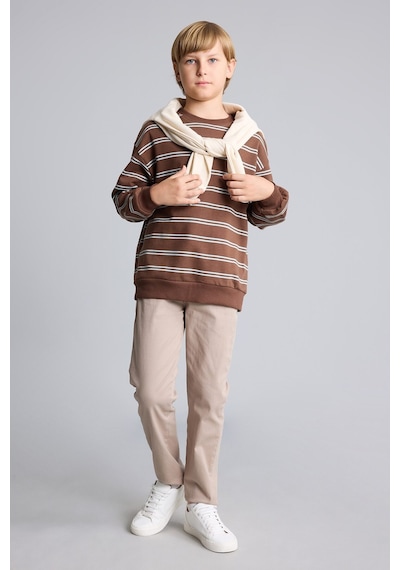 Defacto Oversize Bisiklet Yaka Çizgili Sweatshirt Erkek Çocuk H9694a826wnbn333 Kahve-bn333