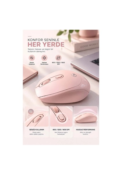 Sprange Sr-m4 Kablosuz & Bluetooth 5.4 Şarjlı Mouse Pembe Standart
