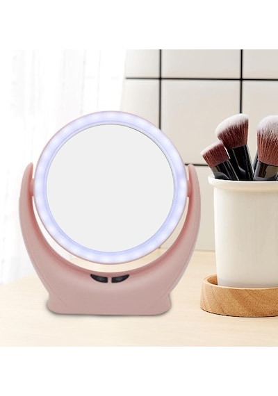 Naturalove Fanlı Led Işıklı Makyaj Aynası,360 Derece Şarj Edilebilir Pembe