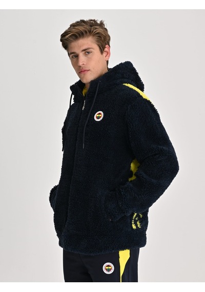 Fenerbahçe Lacivert Tribün Bayrak Detaylı Erkek Peluş Sweatshirt Fb Laci Yeni