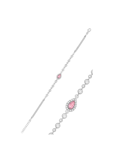 Silvera Telkari Gümüş Pembe Zirkon Taşlı Küp Zincirli Bileklik St056 Gümüş