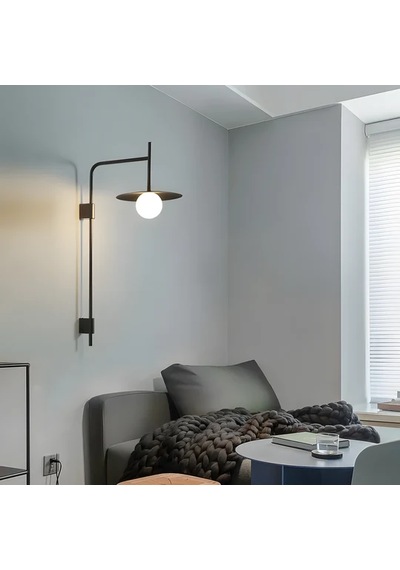 Modern İskandinav Tarzı Camlı Duvar Aplikleri - Yatak Odası Ve Ev İçi Aydınlatma 3142-w02-1y-sz Siyah