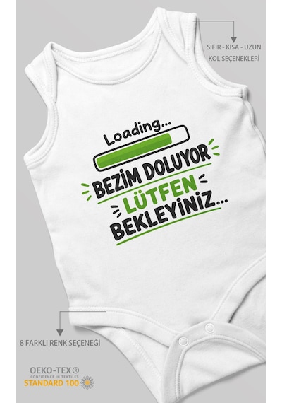 Morivokids Bezim Doluyor Lütfen Bekleyiniz Sıfır Kollu Bebek Zıbını %100 Pamuk Beyaz