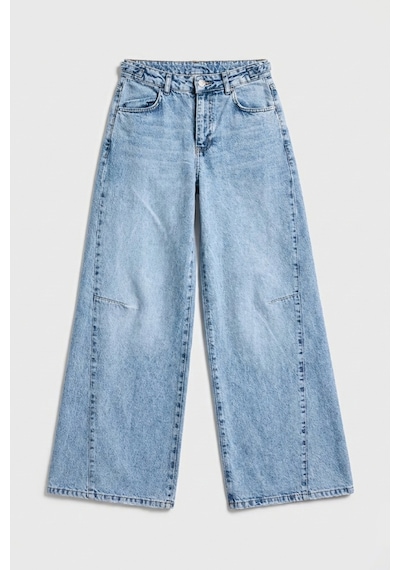 it's basic Kadın Kot Rengi 4s6-3 Baggy Palazzo Fit Kemer Detaylı %100 Koton Denim Jean Mavi