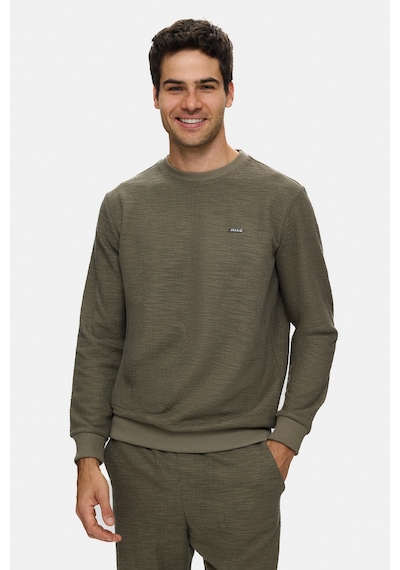 UCLA Luca Haki Bisiklet Yaka Krinkıl Hafif Kumaş Metal Logolu Standard Fit Erkek Sweatshirt