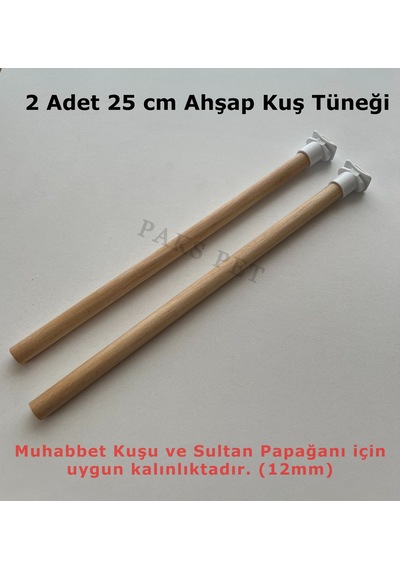 Paks Pet Ahşap Kuş Tüneği Muhabbet Kuşu Tüneği 2'li 25 CM