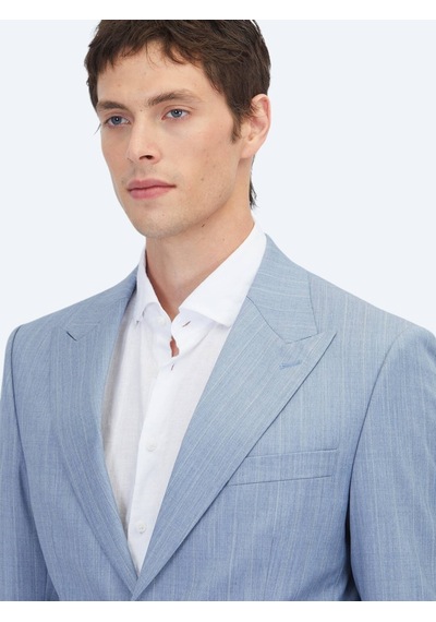Kip Mavi Çizgili Modern Fit Yün Karışımlı Takım Elbise