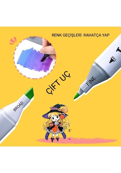 48'li Çift Uçlu Marker Kalem Seti, Karışık Renkler, Çantalı