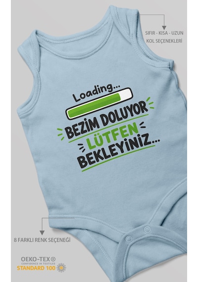 Morivokids Bezim Doluyor Lütfen Bekleyiniz Sıfır Kollu Bebek Zıbını %100 Pamuk Bebe Mavisi