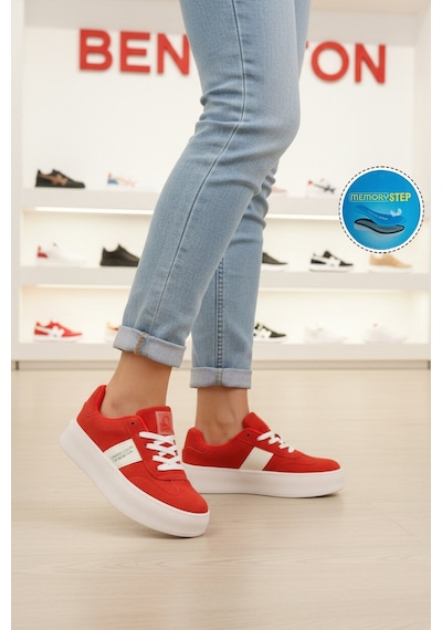 United Colors Of Benetton Kırmızı Hafızalı Taban Keten Bağcıklı Kadın Sneaker Bnı-11241 Z