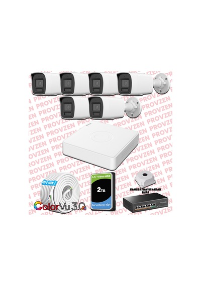 Provzen Hikvision 6 Kameralı 4mp Ip Colorvu 3.0 Güvenlik Sistemi Aı İnsan Araç Algılama Mikrofon Ve Işıklı Alarm