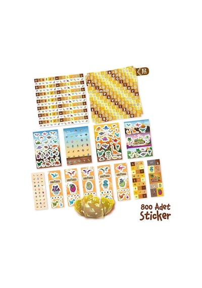 Dinosaur Sticker Box 800 Parça Eğitici Dinozor Temalı Çıkartma, Not Defteri Ve Origami Seti